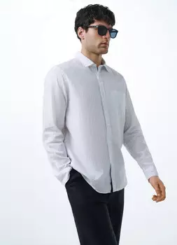 Рубашка из смесового льна в полоску, Белый