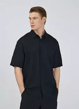 Рубашка из ткани добби с коротким рукавом, Черный