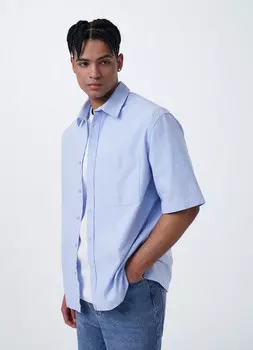 Рубашка из ткани оксфорд с коротким рукавом, Голубой