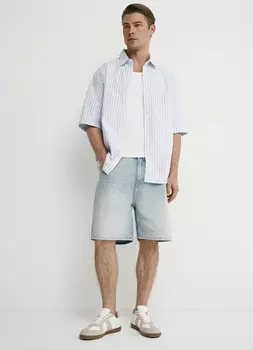 Рубашка из ткани оксфорд с коротким рукавом в полоску, Голубой
