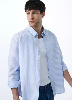 Рубашка из жатого хлопка, Голубой