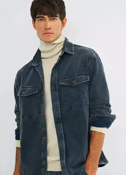 Рубашка из вельвета с эффектом стирки, Синий