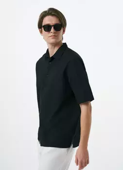 Рубашка из жатой ткани с коротким рукавом, Черный