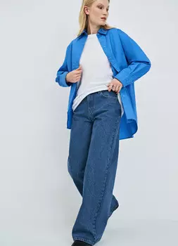 Рубашка оверсайз из хлопка с бумажным эффектом, Синий