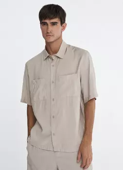 Рубашка с коротким рукавом из тенселя, Бежевый