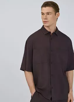 Рубашка с коротким рукавом из тенселя, Коричневый