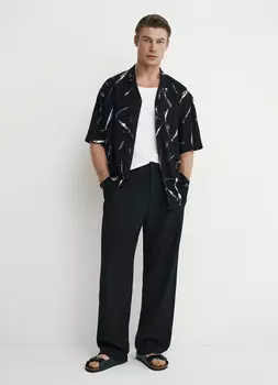 Рубашка с принтом и коротким рукавом, Черный