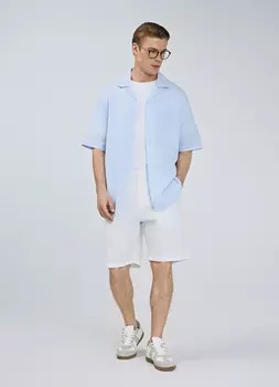 Рубашка со льном, Голубой
