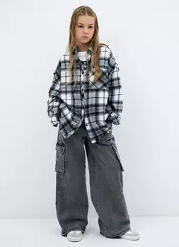 Рубашка в клетку из фланели для девочек, Серый