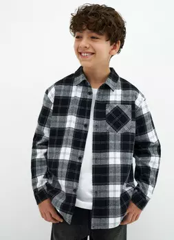 Рубашка в клетку из фланели для мальчиков, Черный