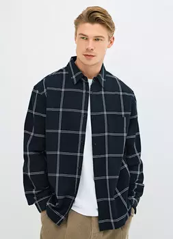 Рубашка в клетку с накладным карманом, Черный