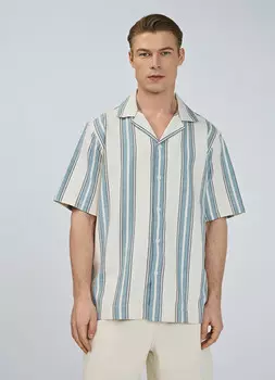 Рубашка в полоску с коротким рукавом, Голубой