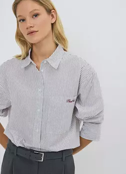 Рубашка в полоску с вышивкой, Фиолетовый