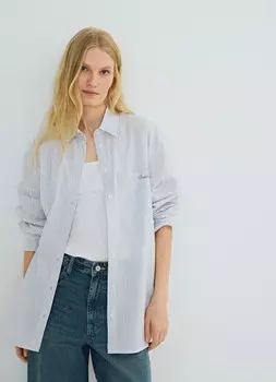 Рубашка в полоску с вышивкой, Серый