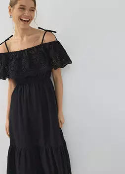 Сарафан из хлопка с объёмной оборкой, Черный