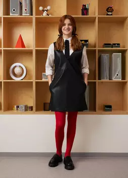 Сарафан из искусственной кожи для девочек, Черный