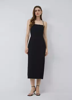 Сарафан из вискозы и льна с открытой спиной, Черный
