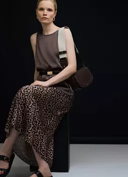 Сатиновая юбка макси, Бежевый