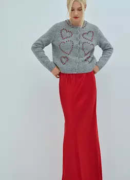 Сатиновая юбка макси, Красный