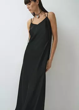 Сатиновое платье на бретелях, Черный