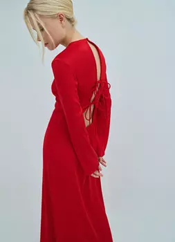 Сатиновое платье с завязками на спине, Красный