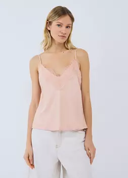 Сатиновый топ с кружевом, Оранжевый