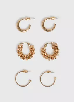 Серьги, 3 пары, Золотой