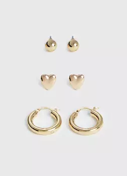 Серьги, 3 пары, Золотой