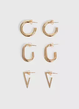 Серьги, 3 пары, Золотой