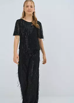 Сетчатые брюки с пайетками для девочек, Черный