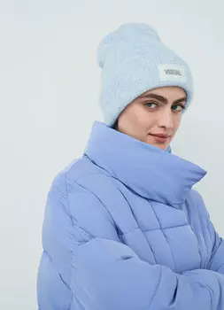 Шапка с отворотом и патчем, Голубой