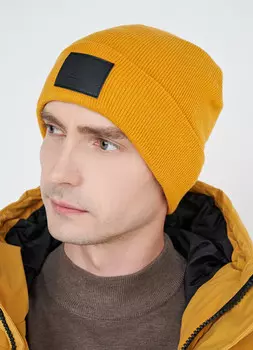 Шапка с отворотом и патчем, Желтый