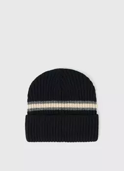 Шапка с отворотом в полоску, Черный