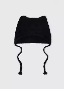 Шапка шерстяная с декоративными ушами для девочек, Черный