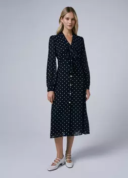 Шифоновое платье с принтом и завязками, Синий