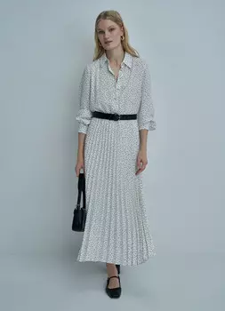 Шифоновое платье с ремнём, Белый