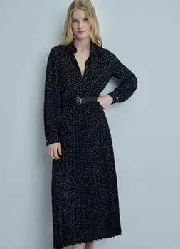 Шифоновое платье с ремнём, Черный