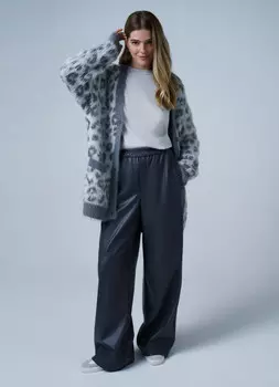 Широкие брюки из искусственной кожи, Серый