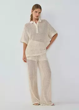 Широкие брюки из структурной ткани, Бежевый