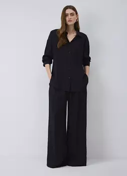 Широкие брюки из жатой вискозы, Черный