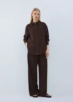Широкие брюки изо льна, Коричневый