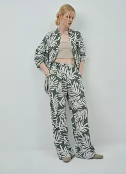 Широкие брюки изо льна с вискозой, Зеленый