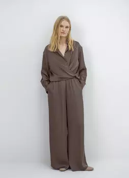 Широкие брюки с эластичным поясом, Коричневый