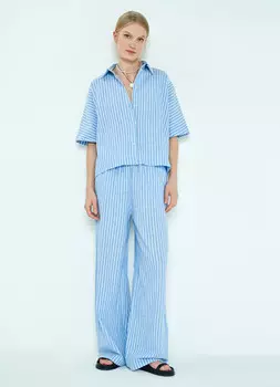 Широкие брюки со льном, Голубой