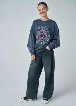 Широкие джинсы для девочек, Серый