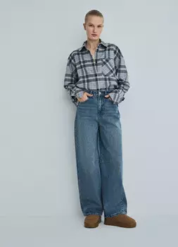 Широкие джинсы О-силуэта с вытачками, Голубой