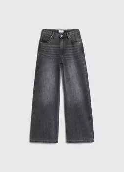 Широкие джинсы с эффектом стирки для девочек, Серый