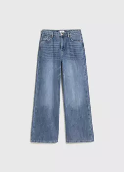 Широкие джинсы с эффектом стирки для девочек, Синий