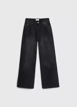 Широкие джинсы с эффектом стирки для девочек, Серый