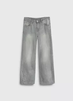 Широкие джинсы с эффектом стирки для девочек, Серый